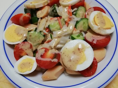 大根とチーカマと茹で卵の野菜サラダ